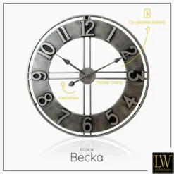 LW Collection Wandklok Becka grijs zilver 80cm