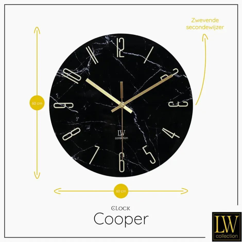 LW Collection Wandklok Cooper zwart 60cm