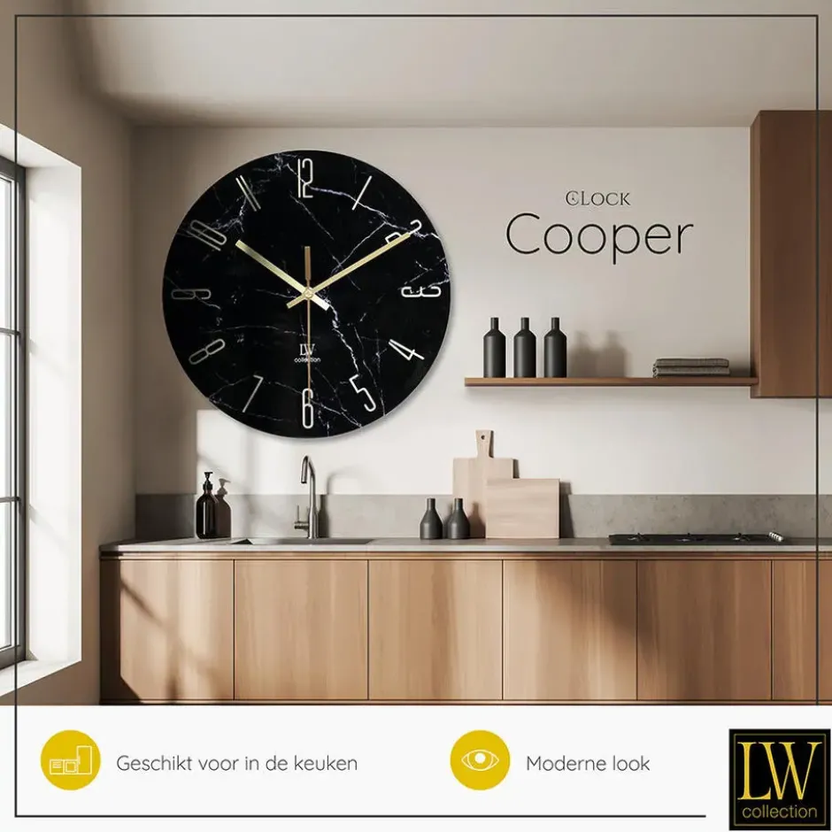 LW Collection Wandklok Cooper zwart 60cm