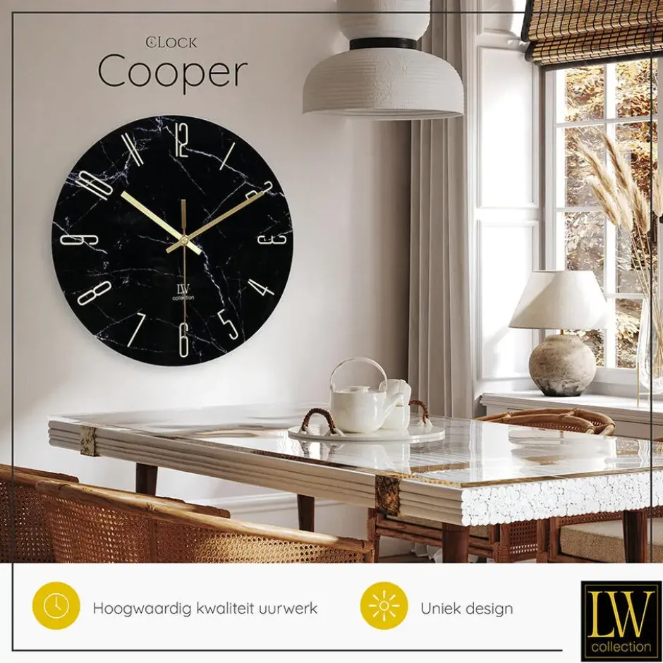 LW Collection Wandklok Cooper zwart 60cm