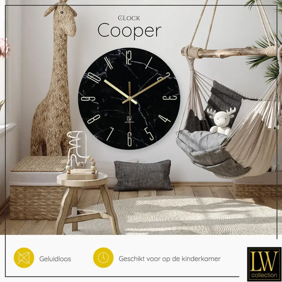 LW Collection Wandklok Cooper zwart 60cm