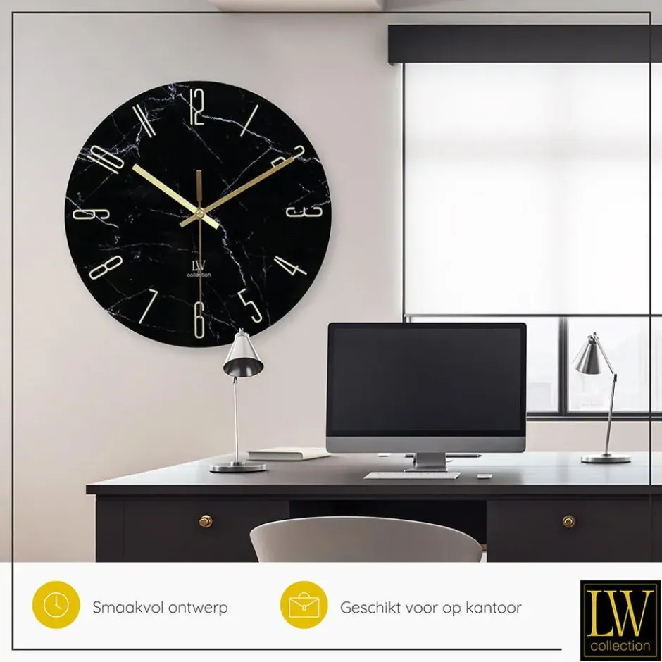 LW Collection Wandklok Cooper zwart 60cm