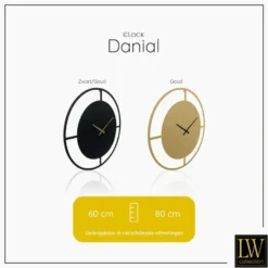 LW Collection Wandklok Danial zwart goud 60cm