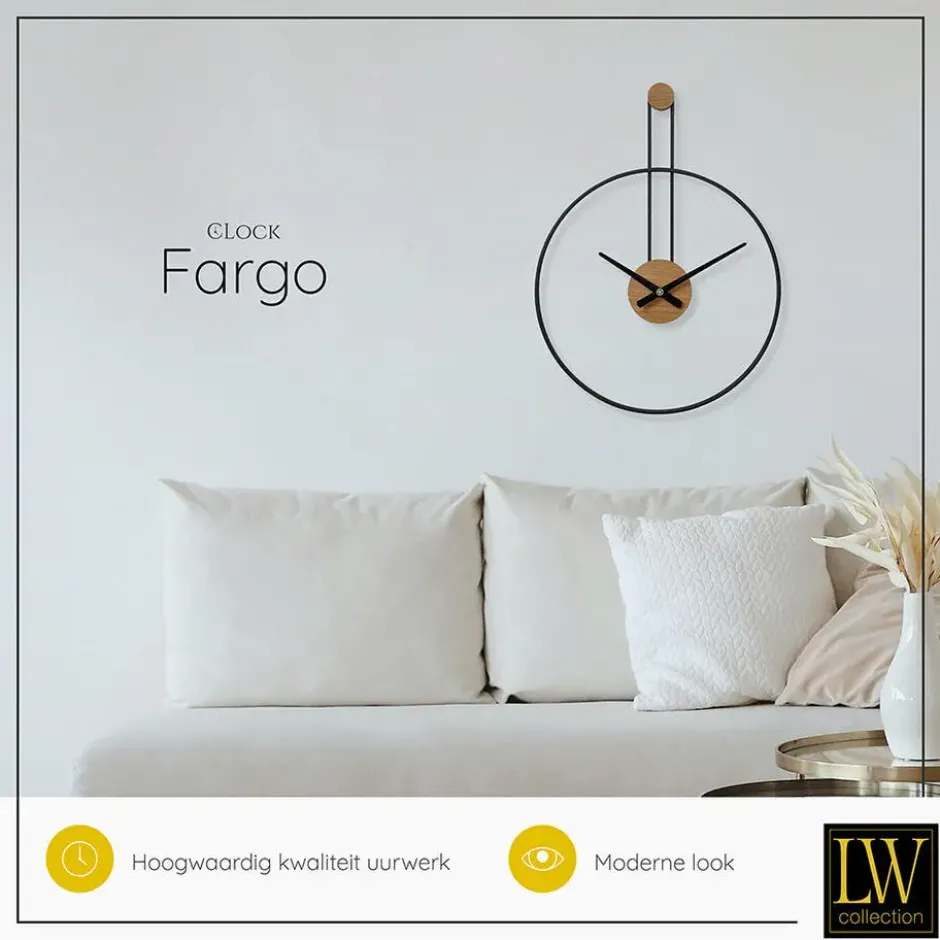 LW Collection Wandklok Fargo zwart 55cm