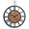LW Collection Wandklok Morris zwart hout en zilver 60cm