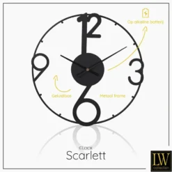 LW Collection Wandklok Scarlett Zwart 60cm - Wandklok