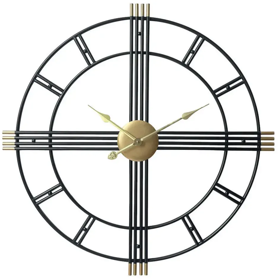 LW Collection Wandklok William Zwart goud 80cm