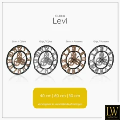 LW Collection Wandklok XL Levi brons cijfers 80cm
