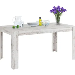 Lynn - Eettafel 160x90 cm 8 personen antiek witte MDF