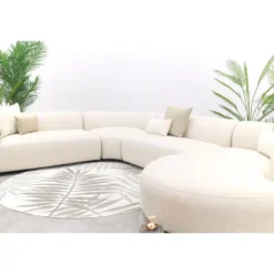 Madeira ronde u-vorm hoekbank + chaise longue links - Naturel Sunbrella