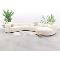 Madeira ronde u-vorm hoekbank + chaise longue links - Naturel Sunbrella