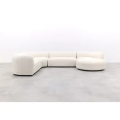 Madeira ronde u-vorm hoekbank + chaise longue links - Naturel Sunbrella