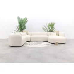 Madeira ronde u-vorm hoekbank + chaise longue links - Naturel Sunbrella