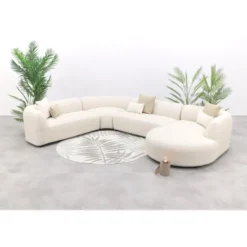 Madeira ronde u-vorm hoekbank + chaise longue links - Naturel Sunbrella