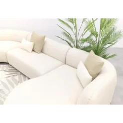 Madeira ronde u-vorm hoekbank + chaise longue links - Naturel Sunbrella