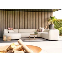 Madeira ronde u-vorm hoekbank + chaise longue rechts - Naturel Sunbrella