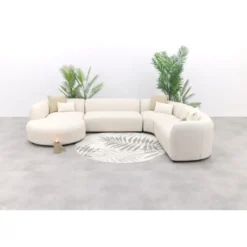 Madeira ronde u-vorm hoekbank + chaise longue rechts - Naturel Sunbrella