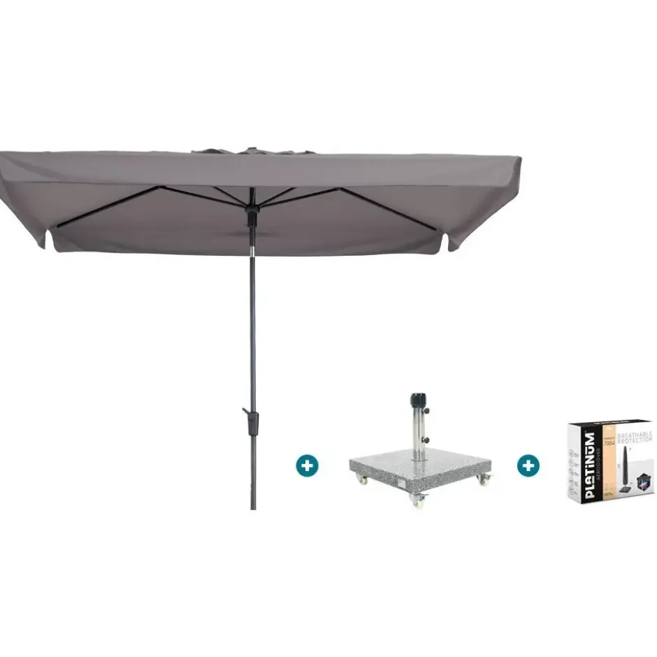 Madison Delos Luxe stokparasol 200x300 cm. - Taupe met Sevilla voet en hoes