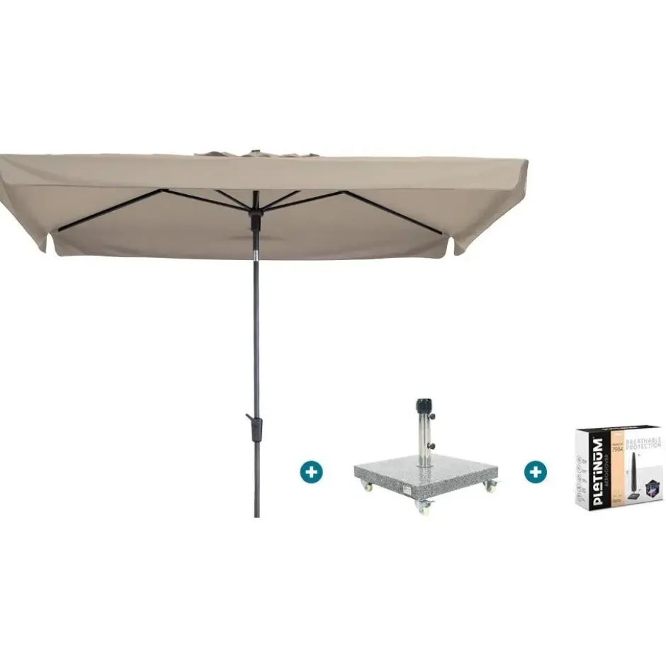 Madison Delos Luxe stokparasol 200x300 cm. - Ecru met Sevilla voet en hoes