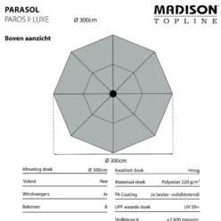 Madison - Parasol Paros II Round Safier Blue - 300cm - Blauw