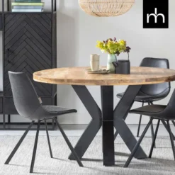 Mangohoutonline - Eettafel Madison 150cm Rond - Bruin - Mahom
