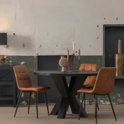 Mangohoutonline - Eettafel Madison Black Ø 110 Rond - Zwart - Mahom