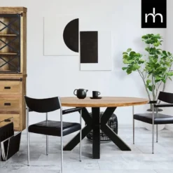 Mangohoutonline - Eettafel Madison 130cm Rond - Bruin - Mahom