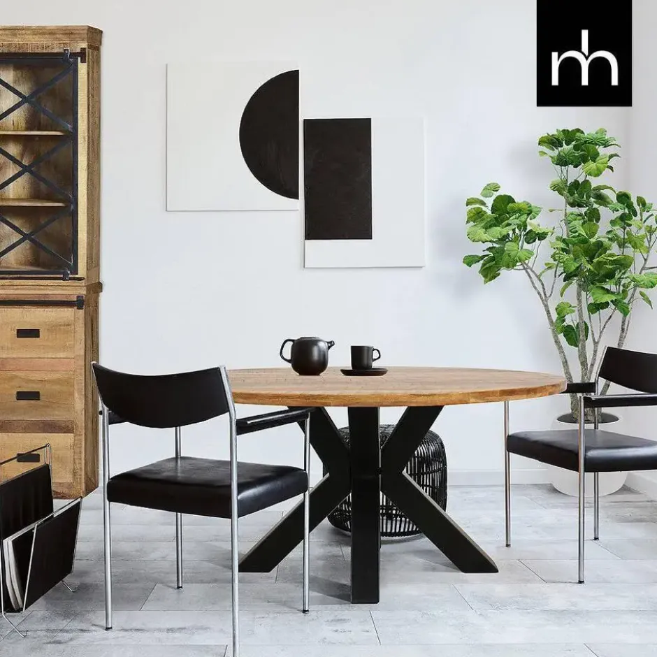 Mangohoutonline - Eettafel Madison 130cm Rond - Bruin - Mahom