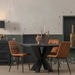 Mangohoutonline - Eettafel Madison Black Ø 160 Rond - Zwart - Mahom