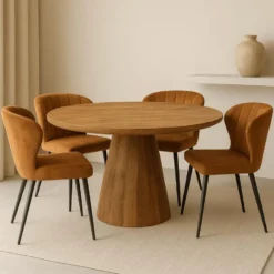 Mangohoutonline - Eettafel Nova 150cm Rond - Bruin - Mahom