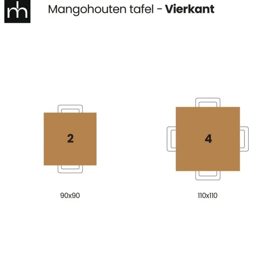 Mangohoutonline - Eettafel Nova Vierkant 90x90cm Vierkant Bruin