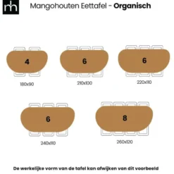 Mangohoutonline - Eettafel Organisch Alessia 210x100cm - Bruin - Mahom