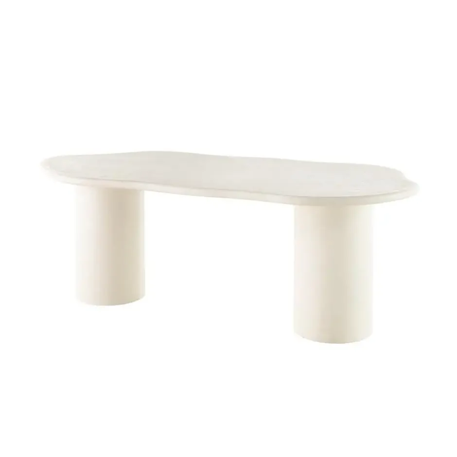 Mangohoutonline Eettafel Savannah Organisch Microcement Cilinderpoot 210cm Wit