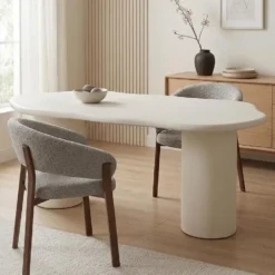 Mangohoutonline Eettafel Savannah Organisch Microcement Cilinderpoot 210cm Wit