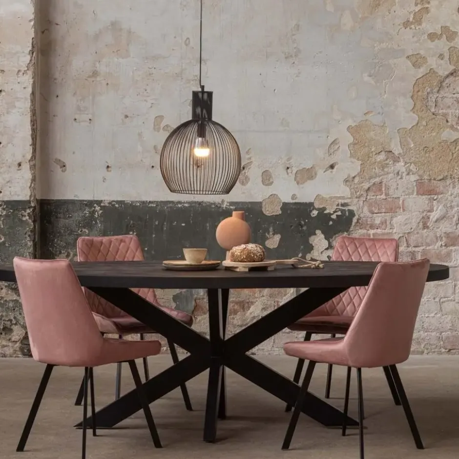 Mangohoutonline - Eettafel Tulsa Black 160x90cm Ovaal - Zwart - Mahom