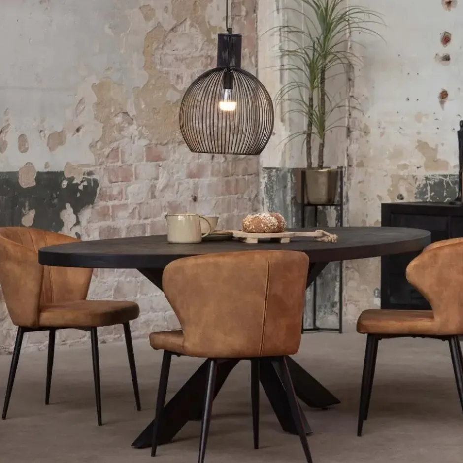 Mangohoutonline - Eettafel Tulsa Black 160x90cm Ovaal - Zwart - Mahom