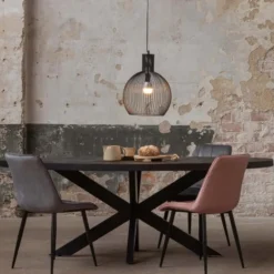 Mangohoutonline - Eettafel Tulsa Black 220x110cm Ovaal Zwart