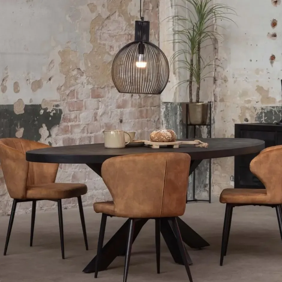 Mangohoutonline - Eettafel Tulsa Black 220x110cm Ovaal Zwart