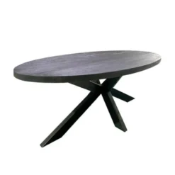 Mangohoutonline - Eettafel Tulsa Black 220x110cm Ovaal Zwart