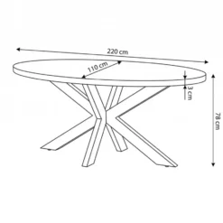 Mangohoutonline - Eettafel Tulsa 220x110cm Ovaal - Bruin - Mahom