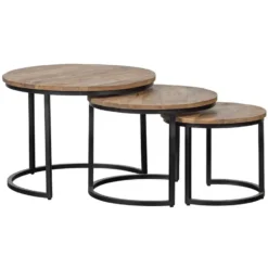 Mangohoutonline - Salontafels CharlotteL Set Van 3 Rond Bruin