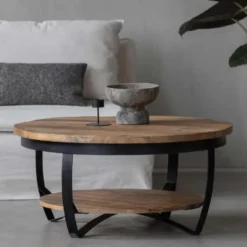 Mangohoutonline - Salontafel Bakersfield 90cm Rond - Bruin - Mahom