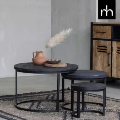 Mangohoutonline - Salontafels Sienna Set Van 3 Rond - Zwart - Mahom