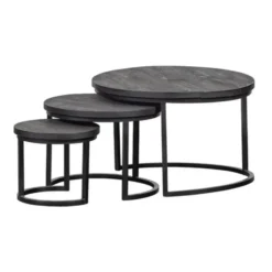 Mangohoutonline - Salontafels Sienna Set Van 3 Rond - Zwart - Mahom
