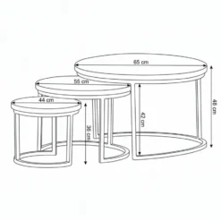 Mangohoutonline - Salontafels Sienna Set Van 3 Rond - Zwart - Mahom