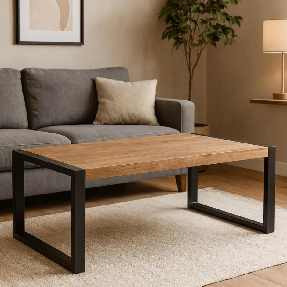Mangohoutonline - Salontafel Britt 110cm Rechthoekig - Bruin - Mahom