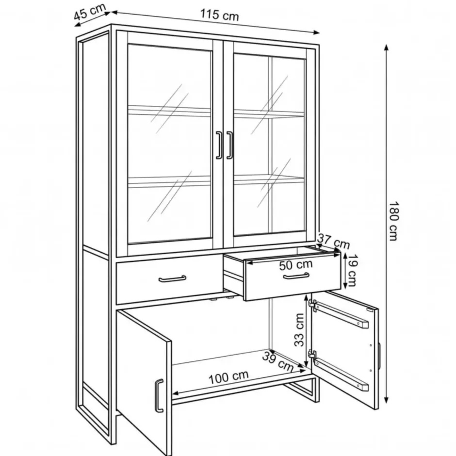 Mangohoutonline - Vitrinekast Britt 115cm Rechthoekig - Bruin - Mahom