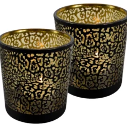 Mars & More Waxinelichthouder - zwart - glas - jaguar - 18 cm