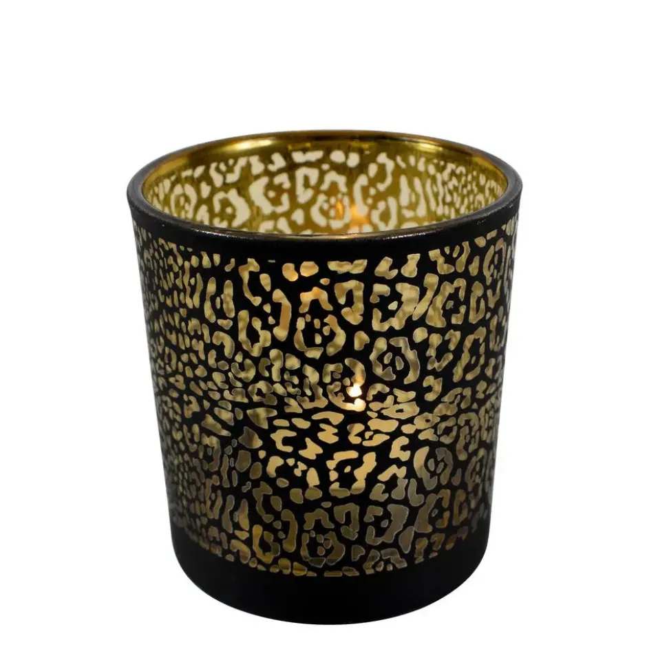 Mars & More Waxinelichthouder - zwart - glas - jaguar - 12 cm