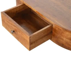 Massief Hout Chestnut Afgeronde Salontafel, 2 Lades, Donkerbruin